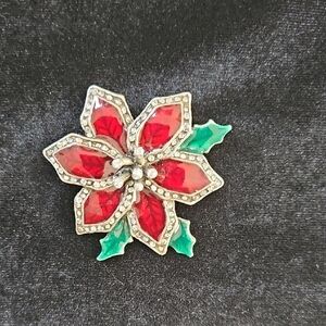 Vintage Pointsettia Brooch, Signed TC,  Holiday